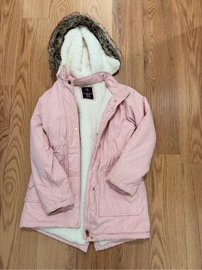 Kids Pink Faux-Fur Lined Winter Parka Jacket 10/12